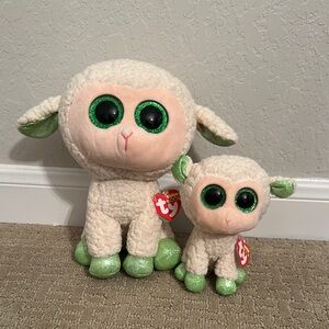 Ty Plush Lamb Duo with Green and Cream Accents